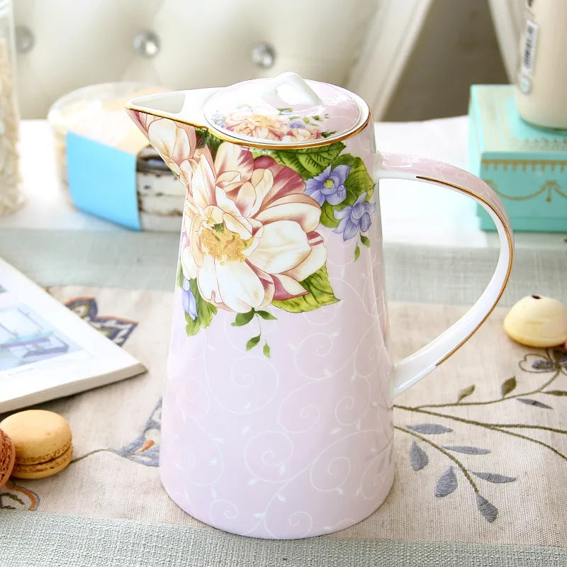 Juego de té DecorBites™ de porcelana fina, tetera y taza resistentes de 1000 ml para el té de la tarde