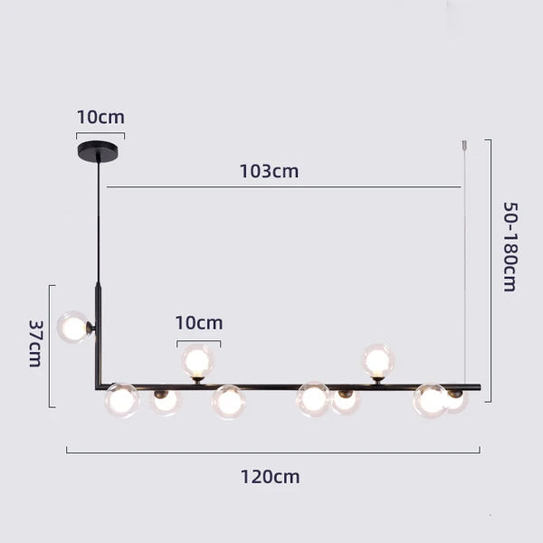 DecorBites™ Glass Black Chandelier Pendant Lamp Nordic Modern Living Room Light