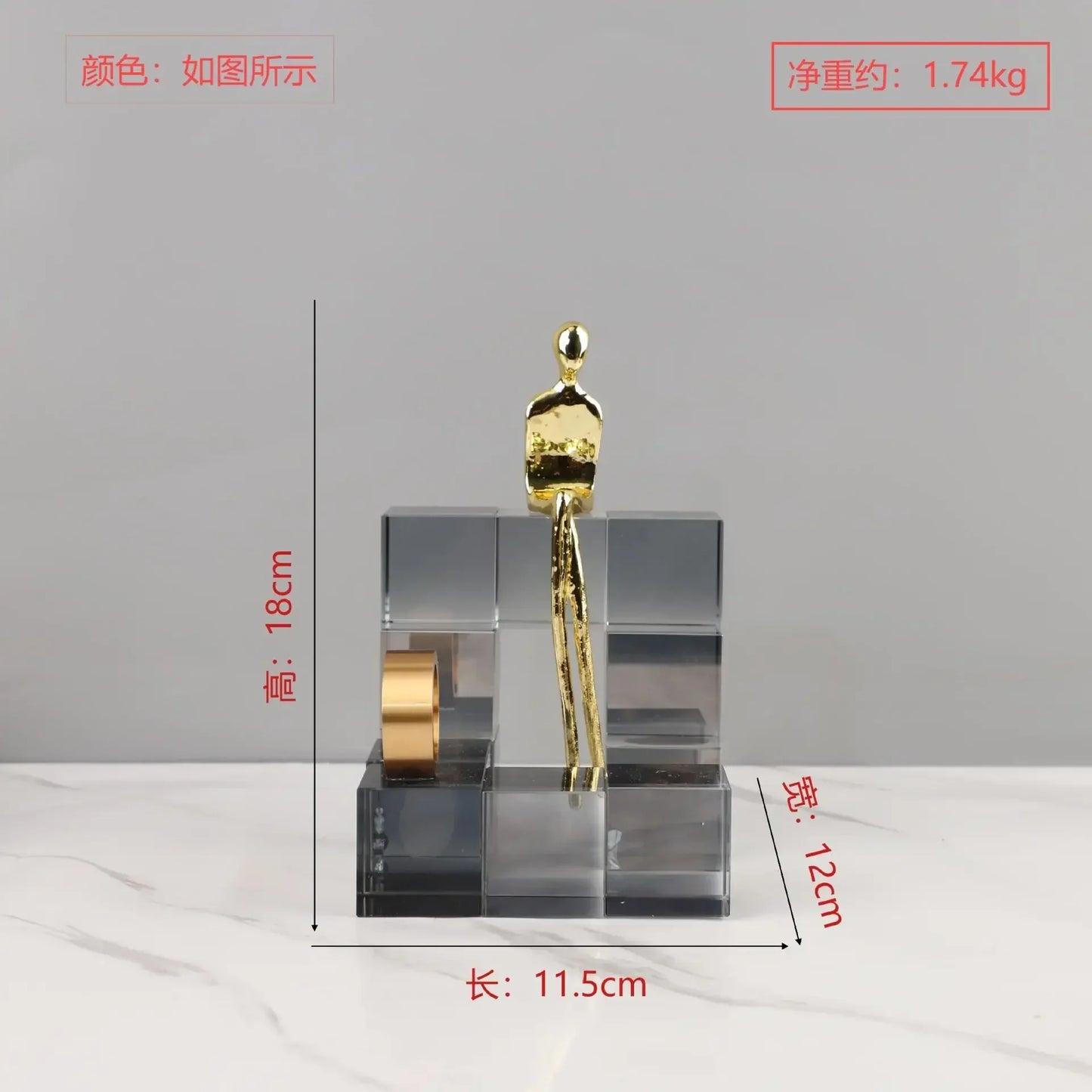 ديكوربايتس™ - زينة درج هندسية من الكريستال، منحوتة معدنية ذهبية