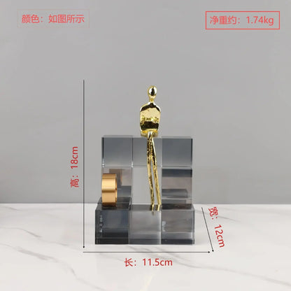 ديكوربايتس™ - زينة درج هندسية من الكريستال، منحوتة معدنية ذهبية