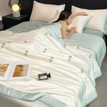 DecorBites™ Bowknot Embroidered Summer Bedding Set - Soft & Skin-friendly Quilt, Duvet, Pillowcases