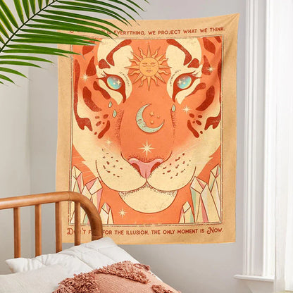 Decobites Vintage Tarot Tiger Leo Sun Moon Tapestry Wall Hanging