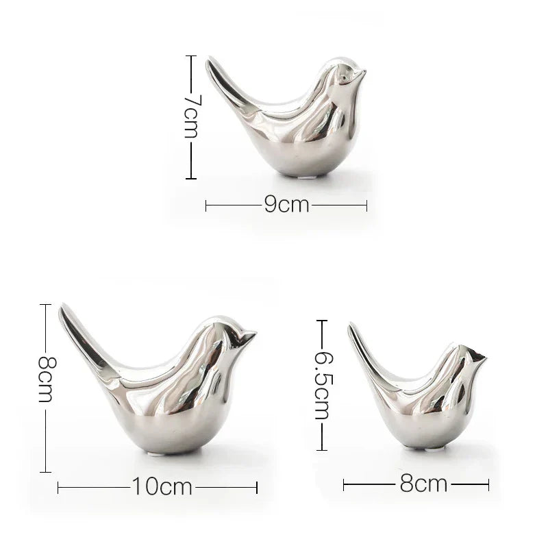 DecorBites™ Golden Silver Bird Figurines Modern Ceramic Statues - Home Decor Wedding Gifts