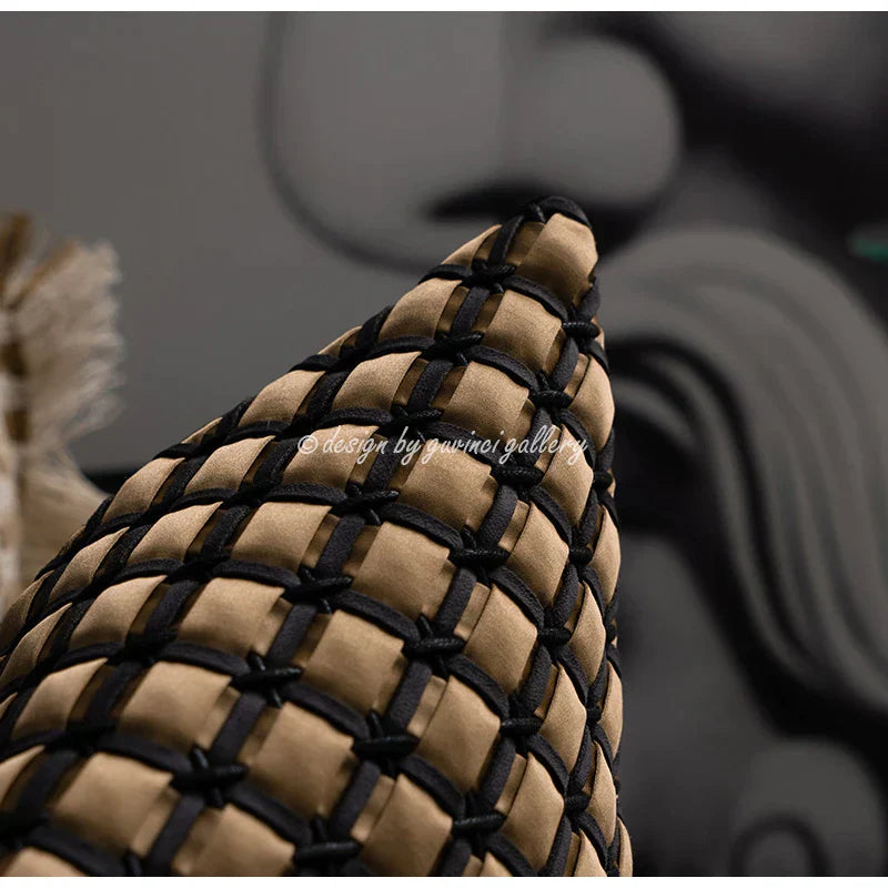 Fundas de cojín decorativas hechas a mano de piel de conejo color marfil y leonado de DecorBites™ - Decoración moderna de lujo