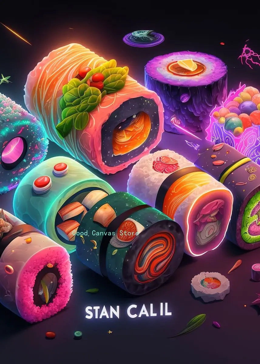 DecorBites™ Japanese Food Neon Posters Canvas Painting for Home Kitchen Decor