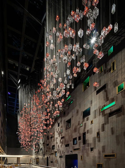 Lámpara colgante DecorBites™ Crystal Cube: Lámpara de araña de diseño moderno para hogares y hoteles