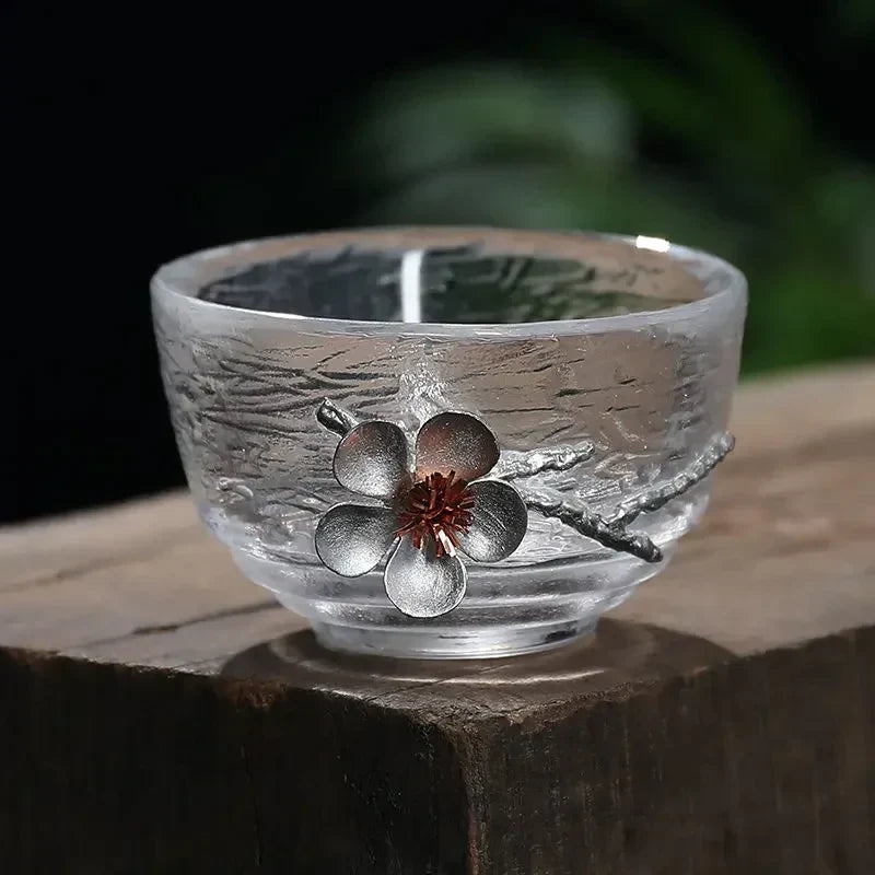 DecorBites™ Carved Tin Glass Tea Cup Set - Heat Resistant, Puer Chinese, Elegant Design