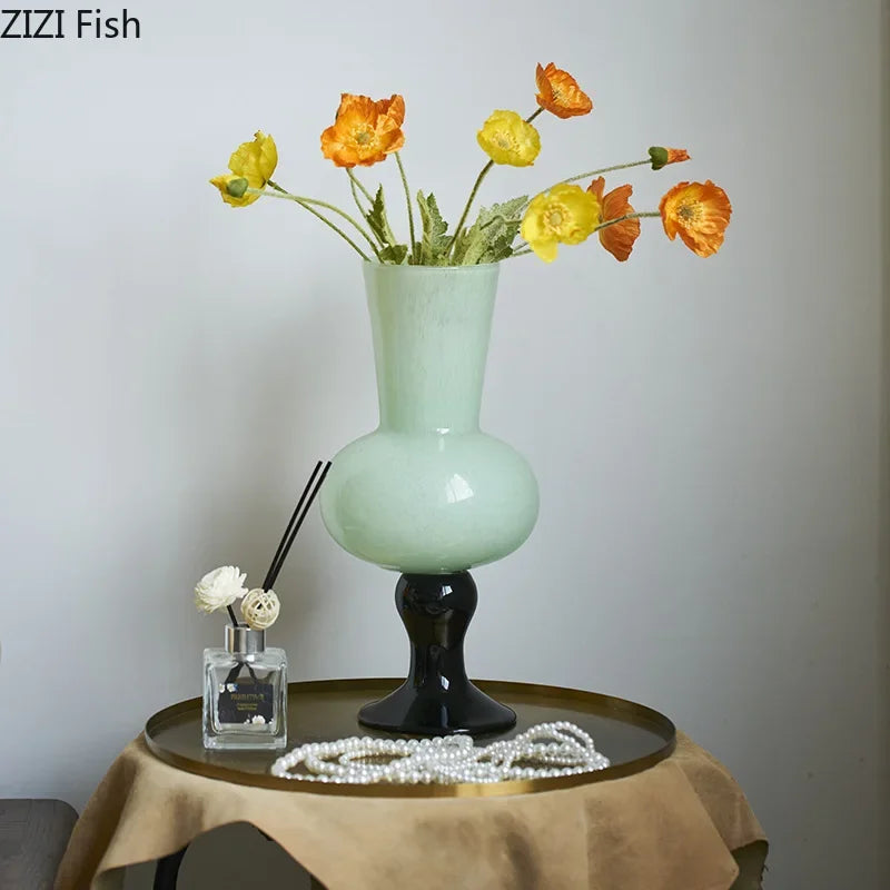 DecorBites™ Goblet Glass Vase for Desk Decoration with Artificial Flowers