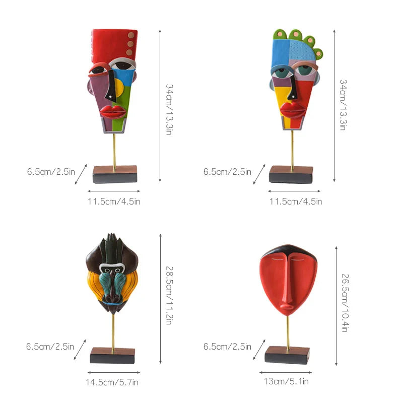 ديكوربايتس™ - منحوتة وجه قرد أفريقي تجريدية لديكور المنزل الحديث
