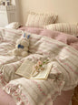 Decobites Floral Lace Ruffles Girl Bedding Set with Quilt/Duvet Cover, Sheet & Pillowcases