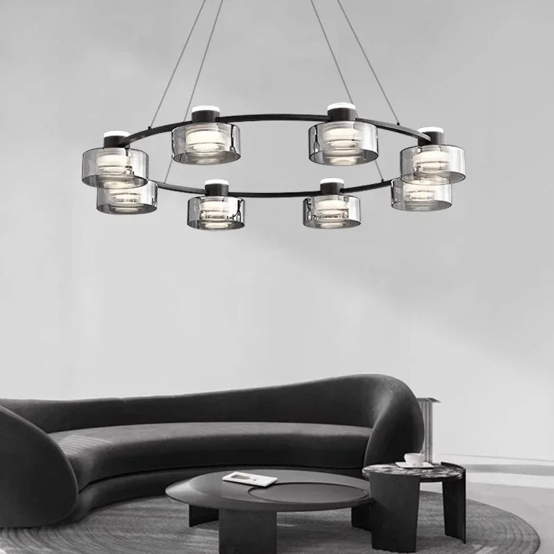 DecorBites™ Glass LED Chandelier: Modern Minimalist Copper Pendant Light for Living Room & Bedroom