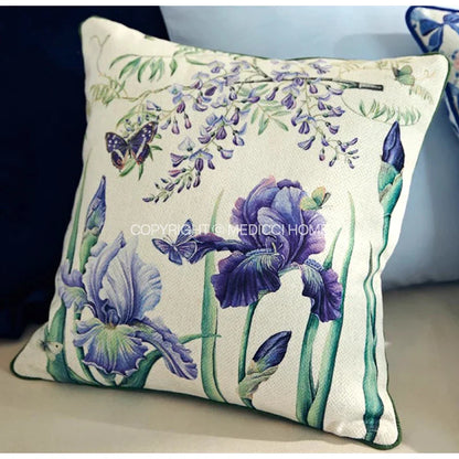 DecorBites™ Chinoiserie Blue Wavy Fan Pillowcase Bohemian Print Lumbar Cushion Cover