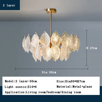 DecorBites™ Leaf Glass Chandelier Pendant Light Luxury Dining Room Ceiling Fixture