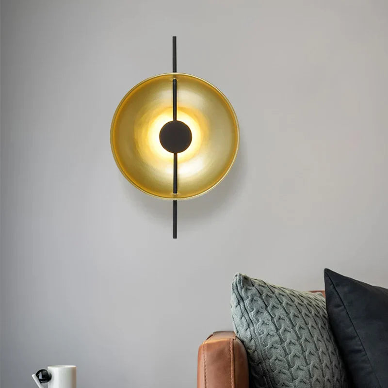 Decorbites™ Luz de Pared LED Círculo Dorado 10W, Aplique Postmoderno Negro para Vestíbulo, Cabezal de Cama, Hotel, Pasillo