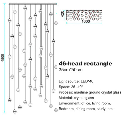 Lámpara de techo de cristal DecorBites™ para escaleras y pasillos, elegante lámpara colgante de cable largo