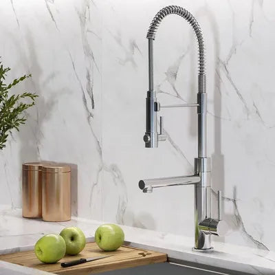 DecorBites™ Brushed Gold Kitchen Faucet with Pull Down Black Spring Spout - Hot Cold Mixer