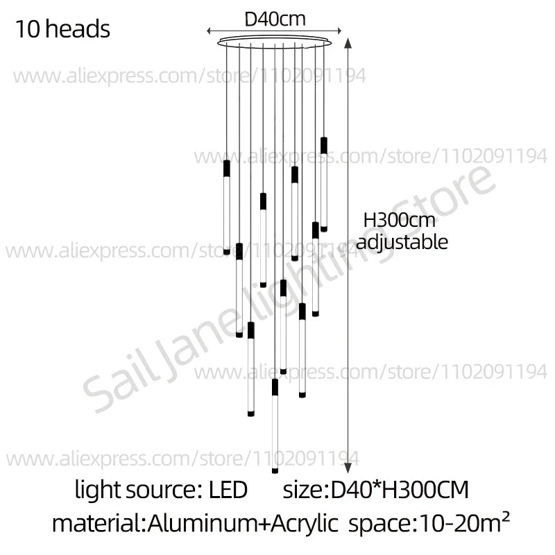 Modern Staircase Pendant Chandelier in Black or Gold