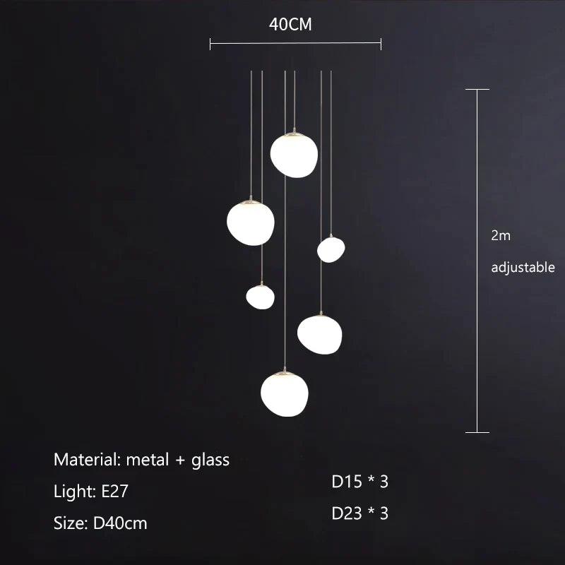 DecorBites™ Gregg Glass Suspension Light - White LED Cobblestone Pendant for Villa Staircase & Shop