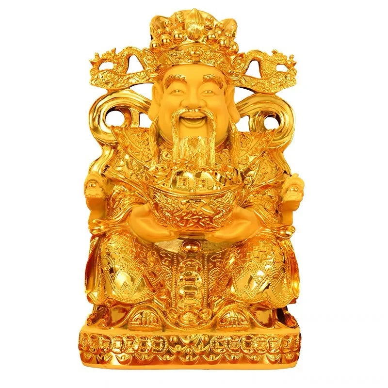 DecorBites™ Gold God of Wealth Statue: Fengshui Home Decor Sculpture for Entrance & Living Room