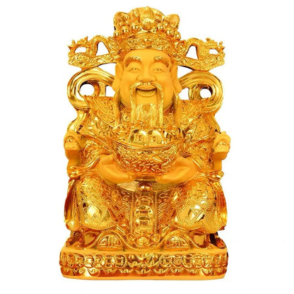 DecorBites™ Gold God of Wealth Statue: Fengshui Home Decor Sculpture for Entrance & Living Room