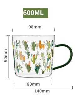 DecorBites™ Cactus Glass Tea Milk Cups With Scale - Coffee Mug Tumbler Water Cups