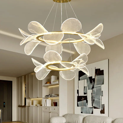 Lámpara de araña LED DecorBites™ con forma de flor: Lámpara colgante de acrílico de lujo para sala de estar moderna, dormitorio, cocina y comedor.