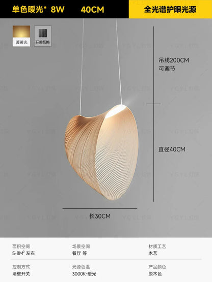 Italian Wabi-Sabi Wood Pendant Light in Yellow Iron