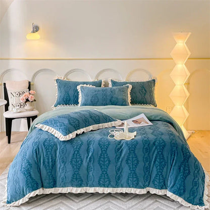 Decobites Milk Velvet Carving Bedding Set - Single to King Size Luxe Bed Linens