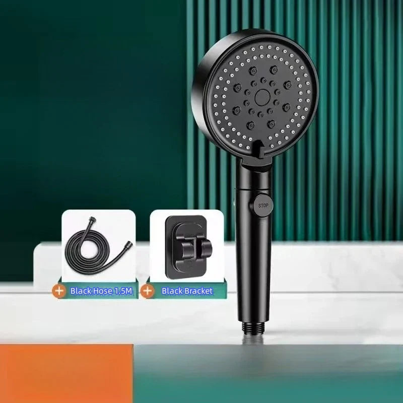 DecorBites™ Black Round High Pressure Shower Head with 6 Modes & Water Stop Knobs