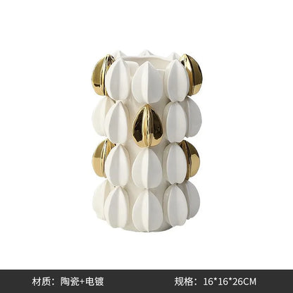 DecorBites™ Ceramic Vase: Lemon/carambola Design for Aesthetic Room Decor & Floral Arrangement