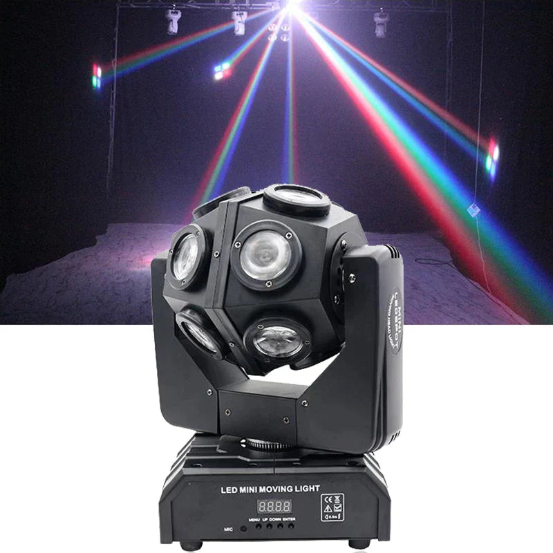 DecorBites™ 12x10W RGBW Unlimited Rotate DJ LED Moving Head Light - حفلات الديسكو، البار، الملهى الليلي