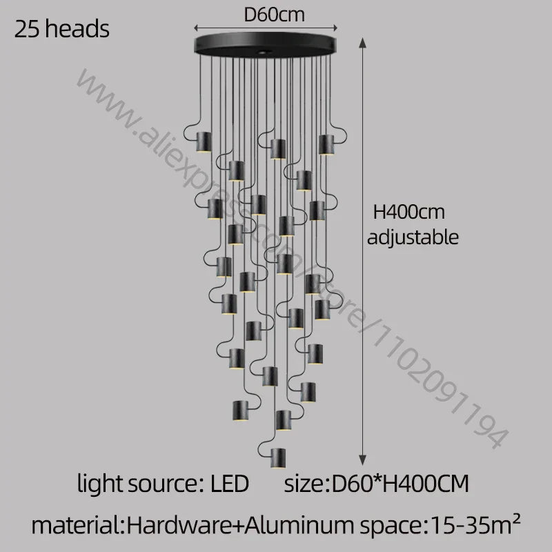 DecorBites™ LED Staircase Chandelier: Adjustable Modern Living Room Lighting for Villa Decoration