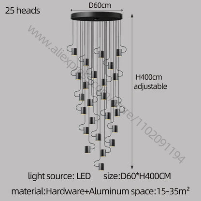 DecorBites™ LED Staircase Chandelier: Adjustable Modern Living Room Lighting for Villa Decoration
