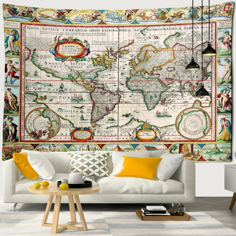 Retro Portrait Map Tapestry Wall Art Hippie Abstract Witchcraft Mystical Decor 
Decobites Portrait Wall Hanging