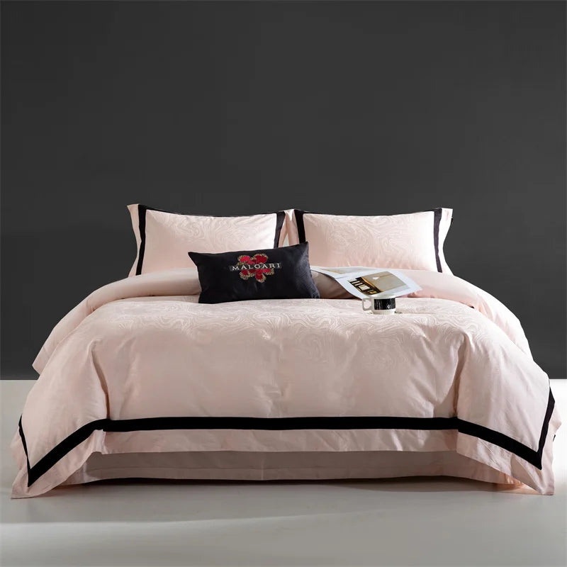 Decobites Champagne Gold Satin Jacquard Cotton Bedding Set - 4Pcs