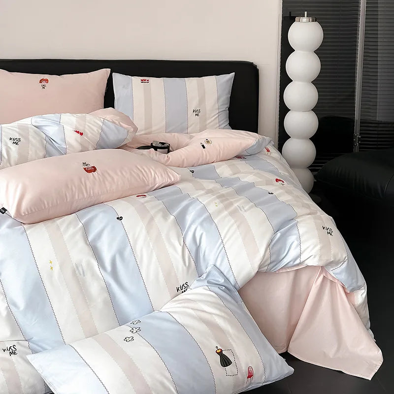 DecorBites™ Embroidered Cotton Duvet Cover Set, King Size Bedding Set with Soft Bed Sheet