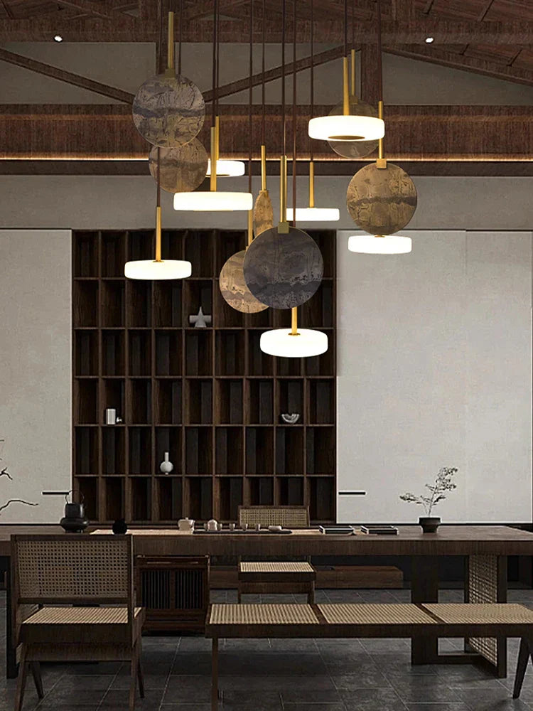 DecorBites™ Burlywood Marble LED Ceiling Chandelier for Living Room