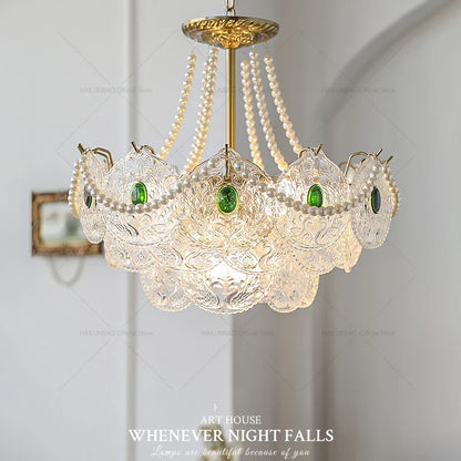 DecorBites™ Crystal Chandelier: Modern Chic Pearl Light for Elegant Home Decor