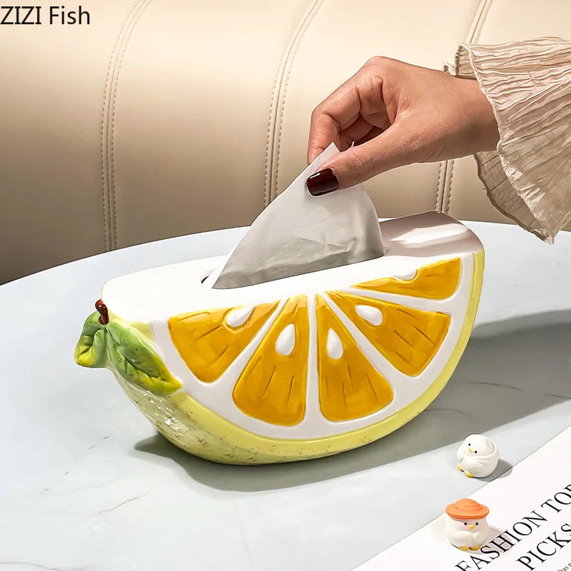 DecorBites™ Lemon Ceramic Tissue Box - Cute Table Decoration - Bedside Paper Towel Case