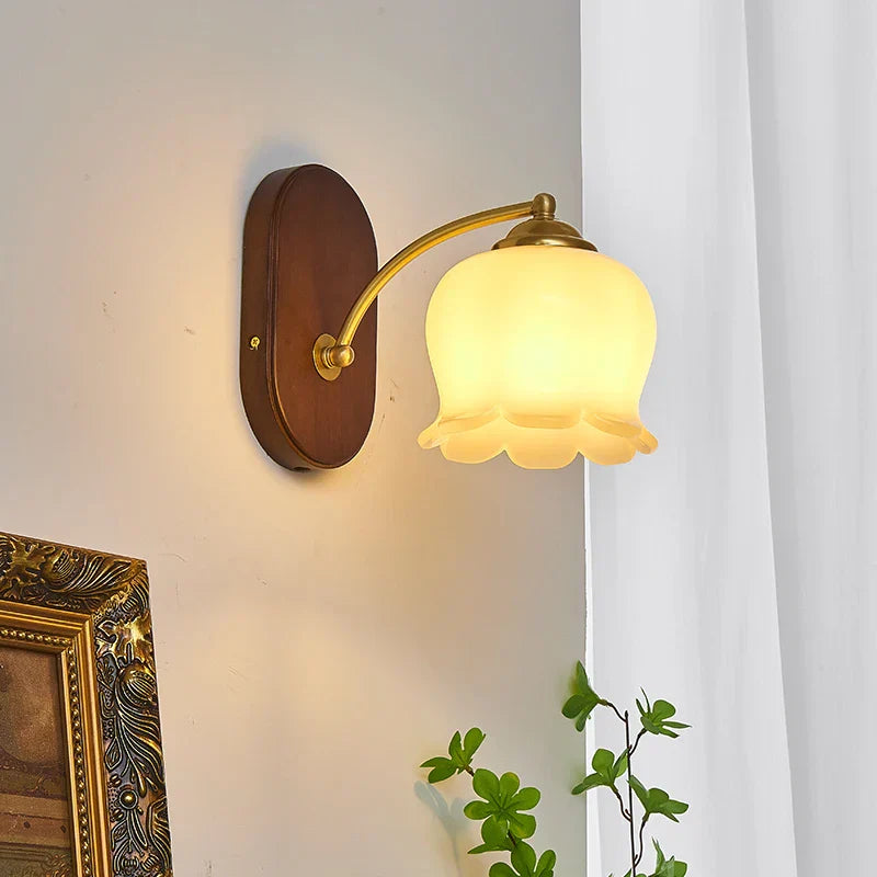 DecorBites™ LED Japanese Style Wall Lights Copper Wood Bedside Lamp for Home Bedroom