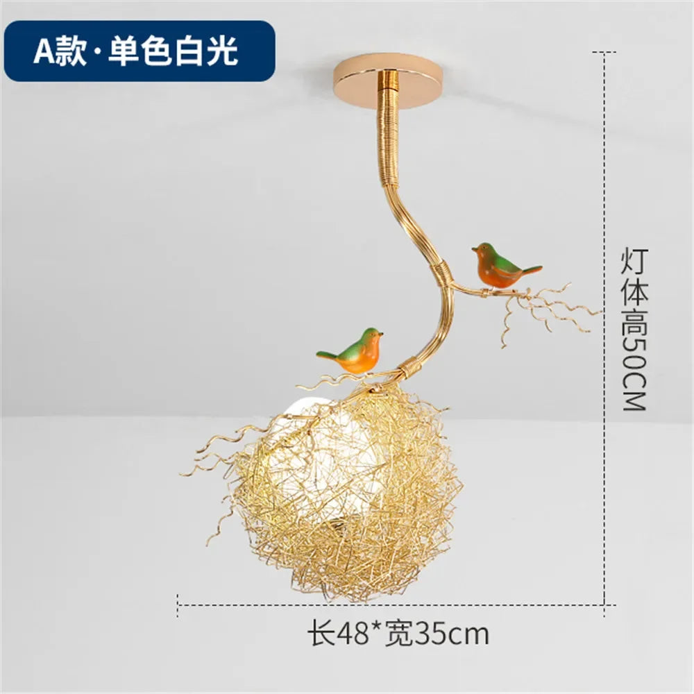 Decorbites™ Goldener LED-Kronleuchter Vogelnester für modernes Cottagecore-Wohnzimmer-Dekor