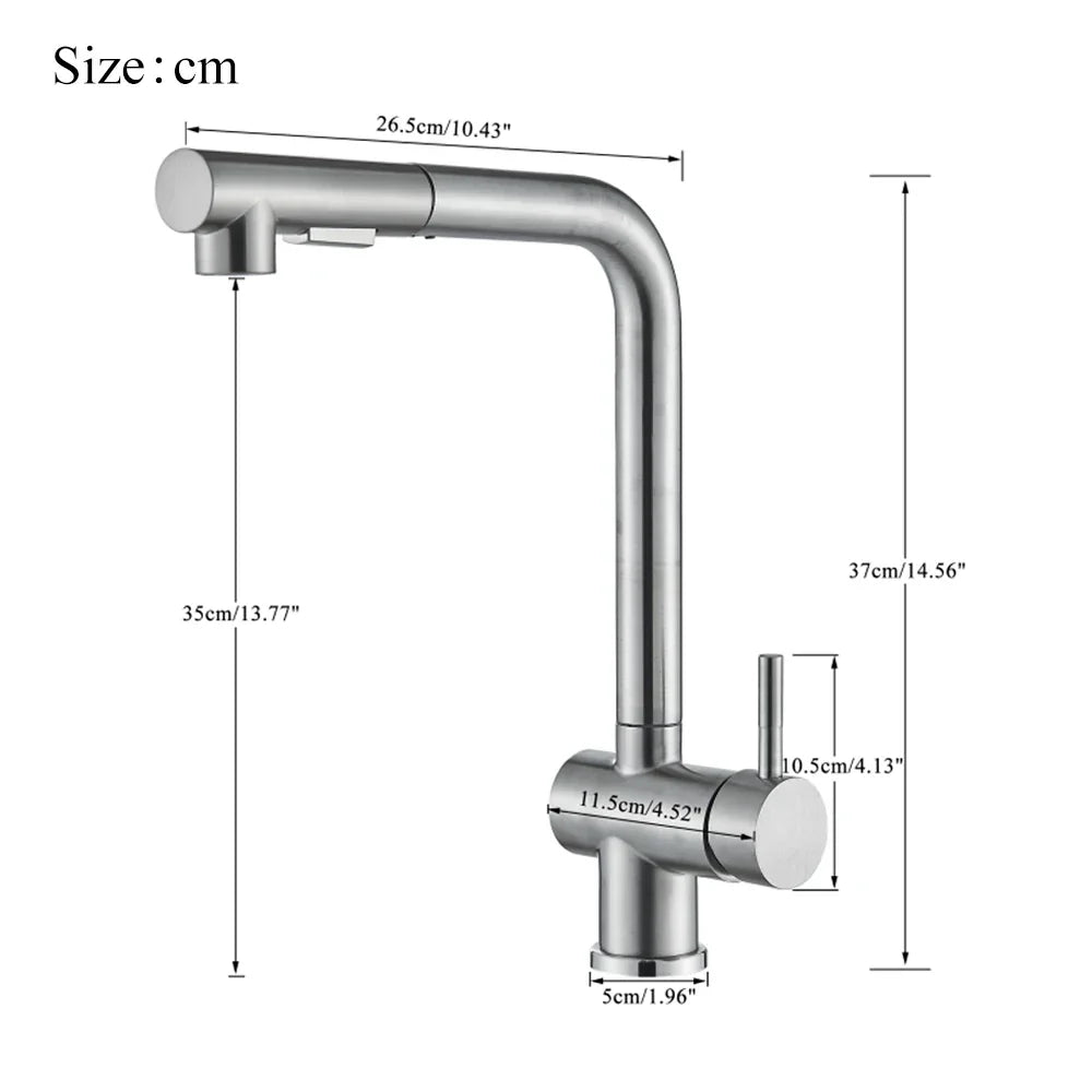 DecorBites™ Brushed Nickel Pull Out Kitchen Faucet Stainless Steel Tap Deck Install