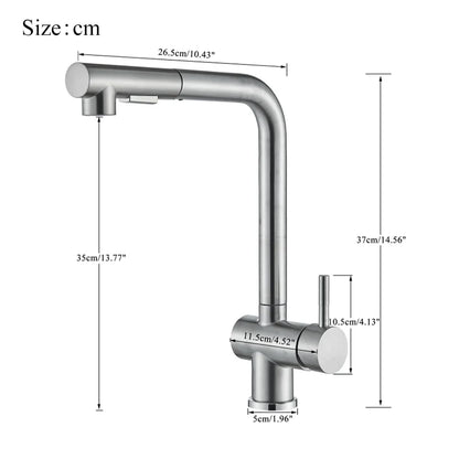 DecorBites™ Brushed Nickel Pull Out Kitchen Faucet Stainless Steel Tap Deck Install