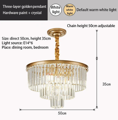 DecorBites™ Crystal Gold Black LED Chandelier - Multi-Storey Modern Round Pendant Lamp