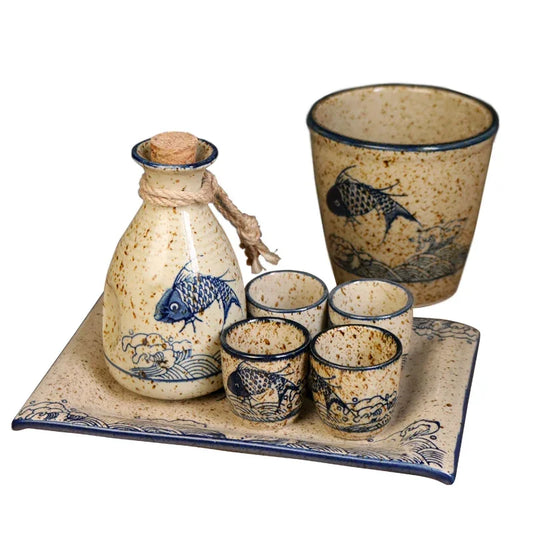 DecorBites™ Japanese Sake Pot Set Handcrafted Ceramic Wine Warmer Vintage Spirits Cup