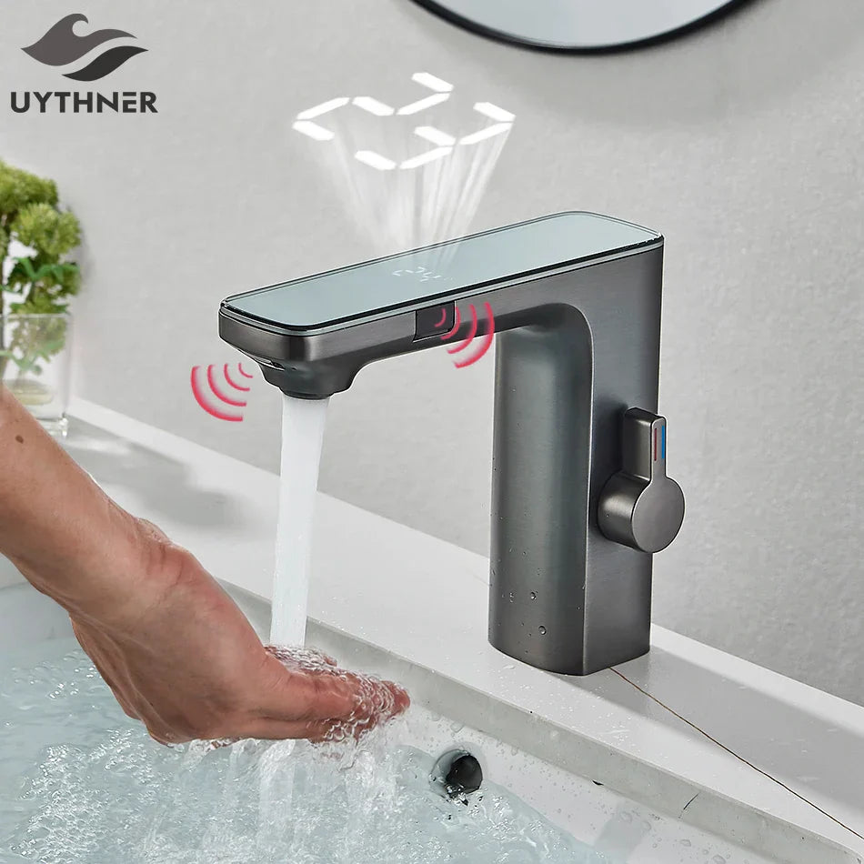 Decorbites™ LCD-Sensor-Waschbeckenarmatur Heiß-Kalt-Wasser-Mischbatterie Berührungsloser Waschtischhahn