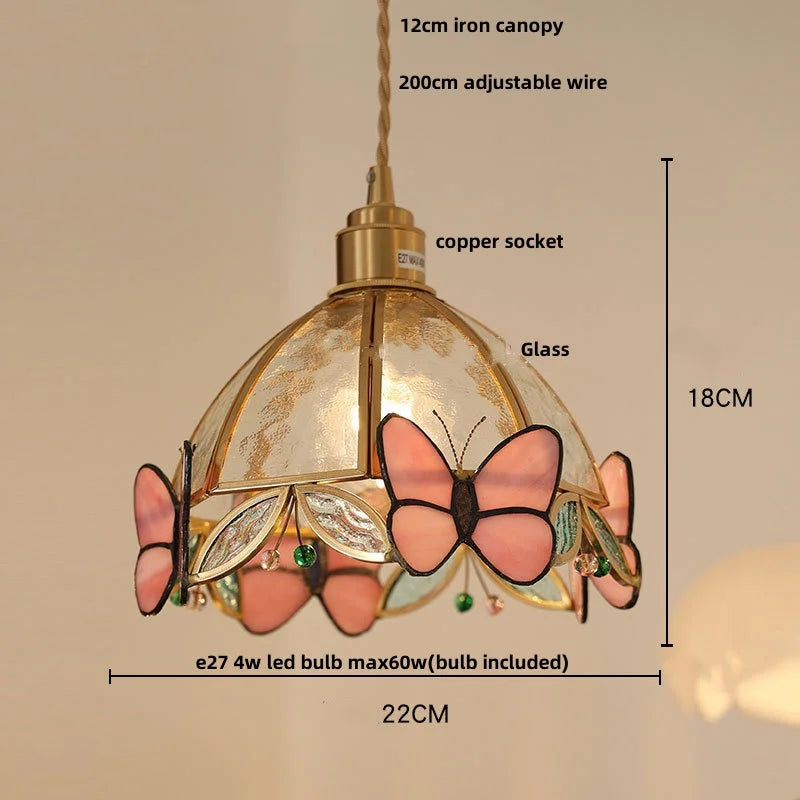 DecorBites™ Butterfly Pink LED Pendant Lamp Walnut Wood Glass Nordic Modern Home Decor