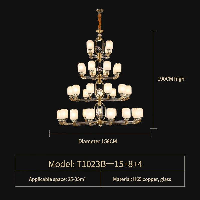 DecorBites™ Chinese Jade Chandelier | Modern Duplex Villa Lighting