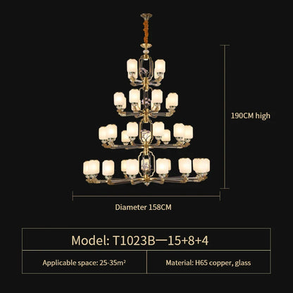 DecorBites™ Chinese Jade Chandelier | Modern Duplex Villa Lighting