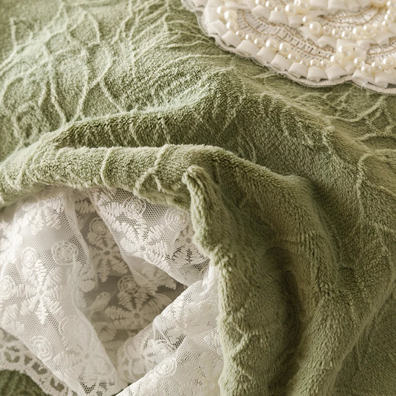 Velvet Lace Ruffles Bedding Set